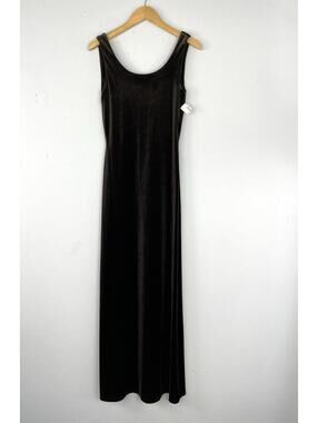 NWT VTG 90s SHE Sheri Bodell Brown Velvet Tank Dress Scoop Back Maxi Goth S